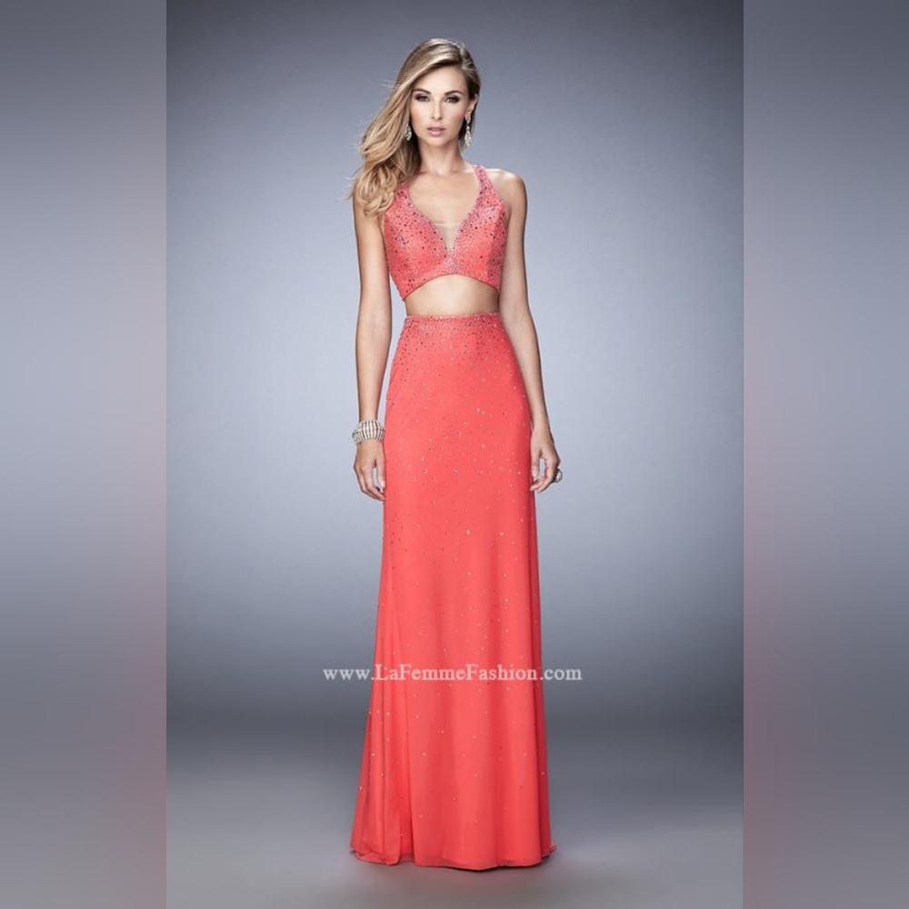 NWT LA FEMME HOT PINK 2 PIECE RHINESTONE DRESS US 6 PROM/FORMAL/PAGEANT